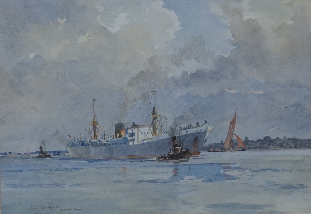 Arthur Bond (1888-1958), watercolour, Shipping scene at Gravesend, signed and inscribed, 26 x 37cm. Condition - fair